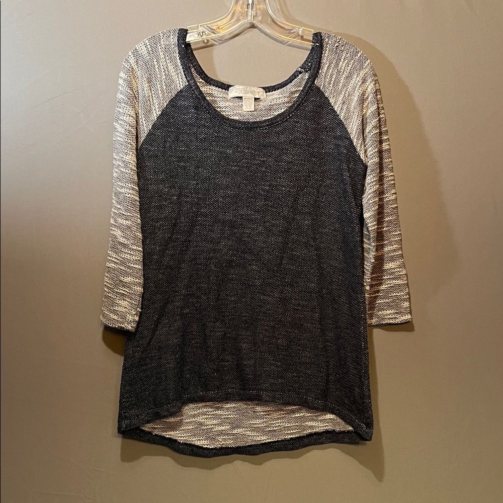 Navy and Cream Long Sleeve Women's Top M